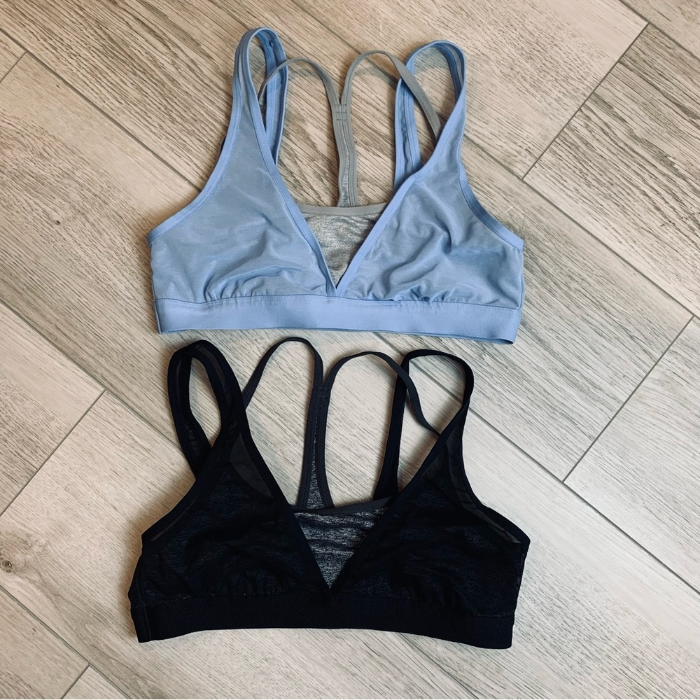 NWT Aerie sz S Set of 2 Bralettes Black/Grey & Blue/Grey Double Layer Racerback
